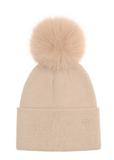 Beige women's cap with pompom CZADT-0161-82(Z23)