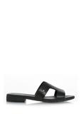 Leather black flip-flops with a small heel BUTYD-1064-99(W24)