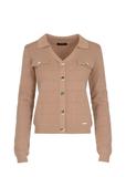 Beige women's V neck blouse BLUDT-0153-81(Z22)