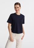 Cotton navy blue women's T-shirt TSHDT-0138-69(W25)