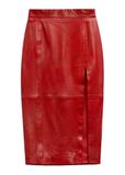 Long red leather women's skirt with slit SPCDS-0075-4B(W26)