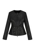 Black waisted leather jacket for women KURDS-0484-1040(W24)