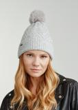 Gray women's cap with pom-pom CZADT-0175-91(Z24)