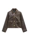 Brown women's leather short jacket KURDS-0552-1H(Z26)