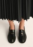 Black leather women's loafers with logo BUTYD-1199-99(Z26)