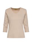 Women's beige V-neck blouse LSLDT-0036-80(Z24)