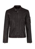 Brown leather men's jacket with collar KURMS-0332-1374(W24)