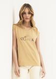 Beige Women's V-neck T-shirt TSHDT-0083-80(W22)