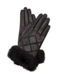 Women's brown leather gloves with fur REKDS-0071-90(Z23)