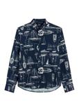 Navy blue linen men's shirt with print KOSMT-0362-7P(W26)