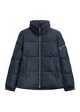 Navy blue women's jacket with a monogram pattern and a stand-up collar KURDT-0694-7E(Z26)