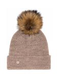 Beige women's cap with pompom CZADT-0052-81(Z24)