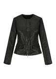 Black leather waisted jacket for women KURDS-0483-5491(W24)