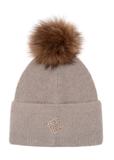 Beige women's cap with pompom CZADT-0153-83(Z23)