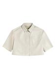 Women's short cream leather shirt KOSDS-0005-0P(W26)
