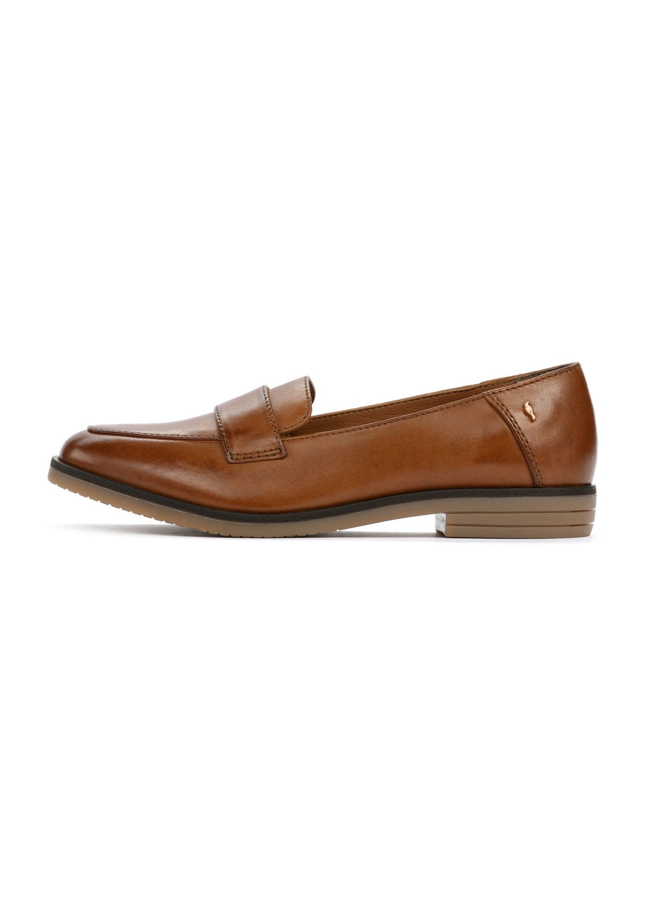 Women's leather moccasins in cognac color BUTYD-1067-1F(W26), side view of the product on a white background.