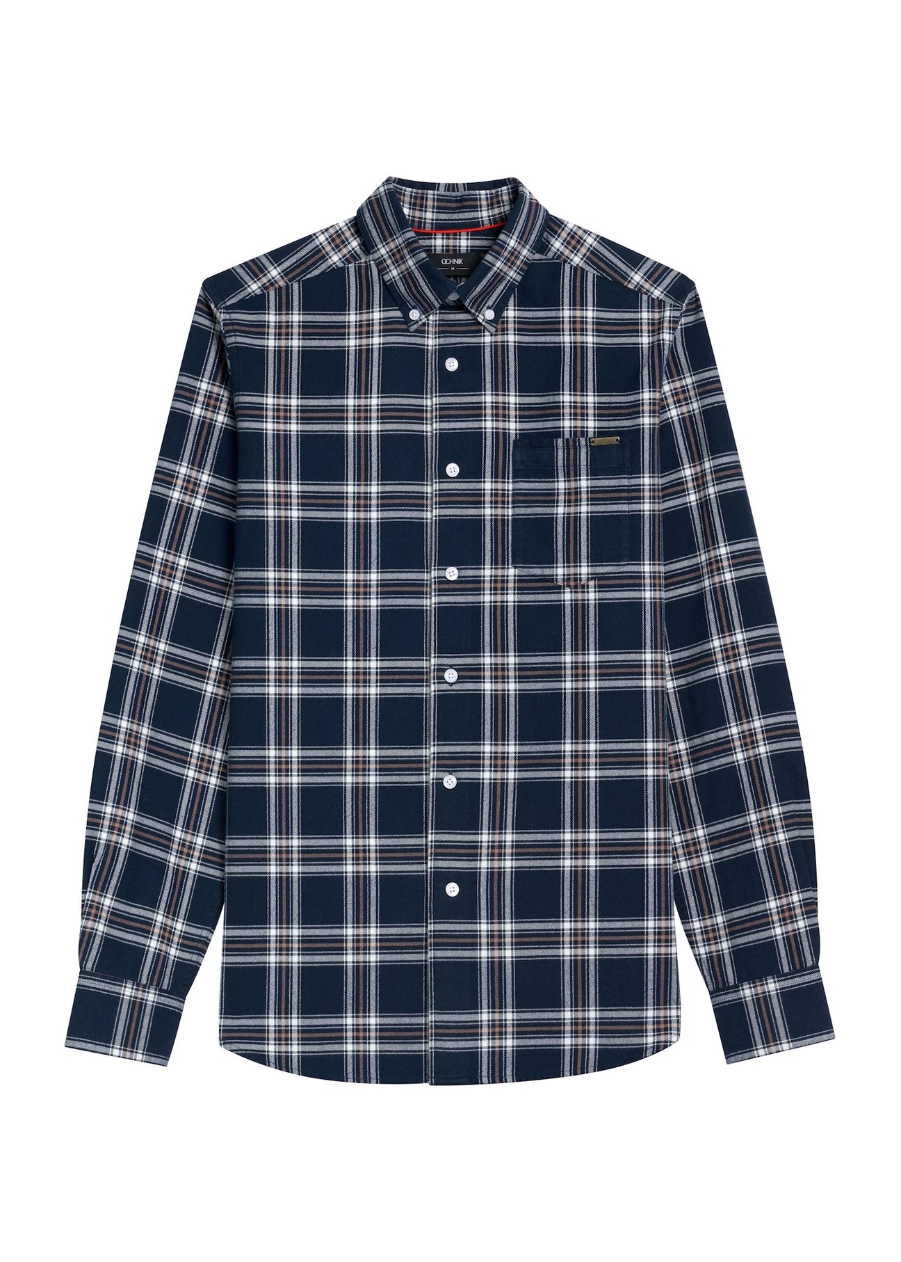 Navy blue men's checked shirt KOSMT-0344-68(Z25), product view from the front on a white background.