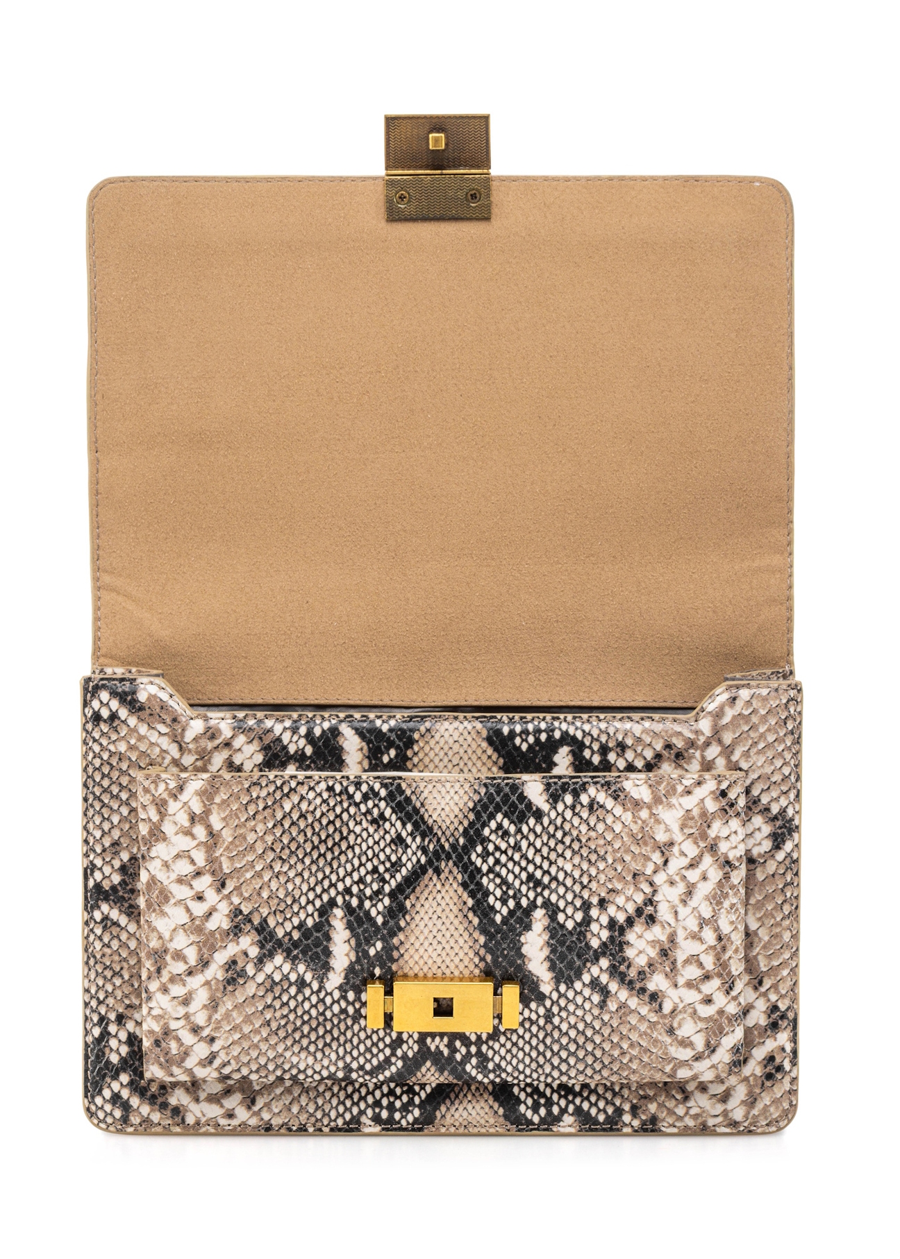 Women's leather handbag with animal motif TORES-1165-86(Z25), view of the product flap on a white background.