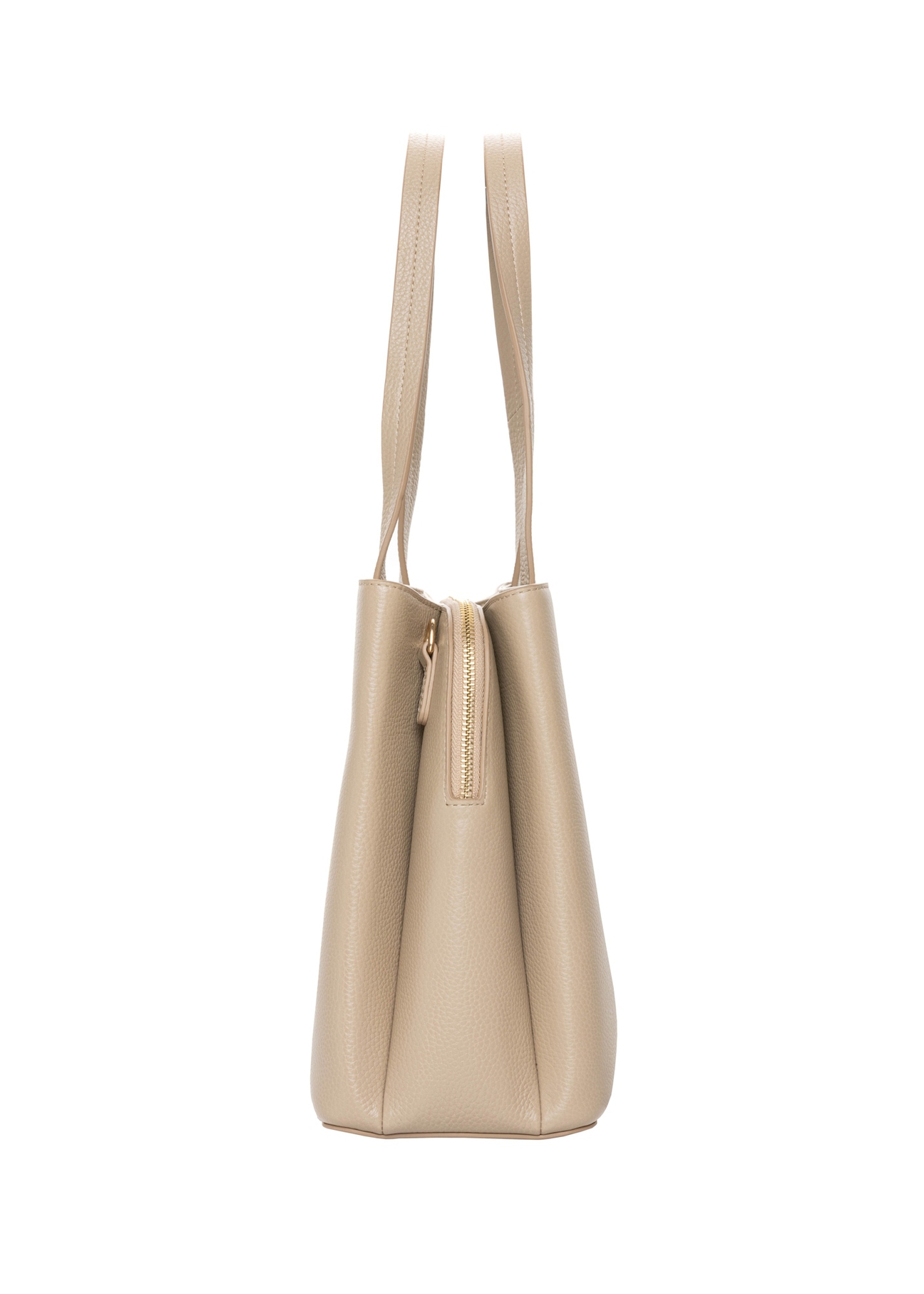 Beige leather shopper bag TORES-1342-1B(Z26), side product view on a light background.