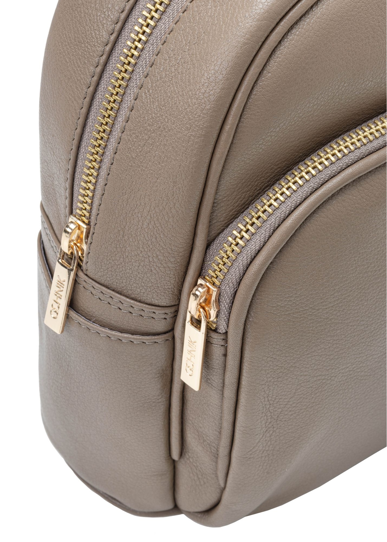 Dark beige leather women's backpack TORES-1089A-1K(W26) - detail view, on white background.