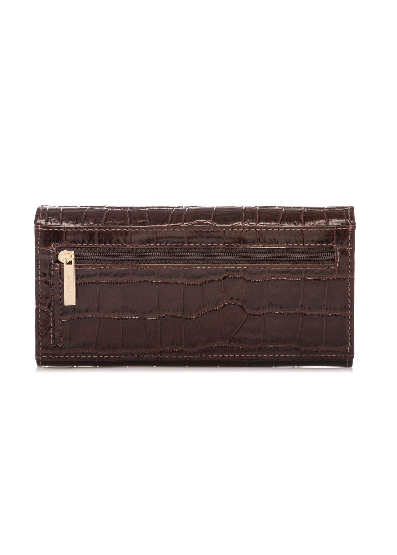 Brown leather women's croco wallet PORES-0889-1H(W26) - product view from the back, on a white background.