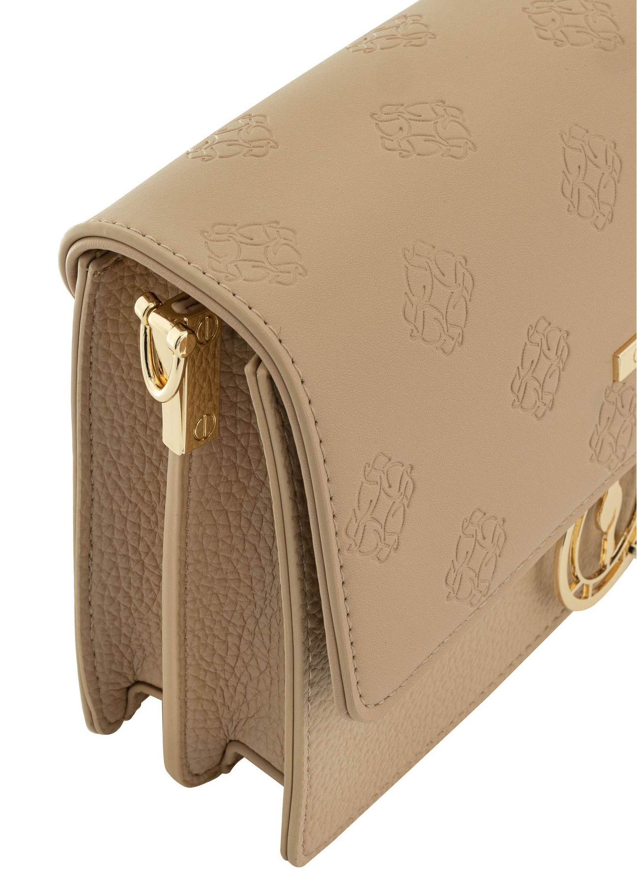 Beige women's handbag with monogram TOREC-0536C-81(Z25), close-up of the product detail on a white background.