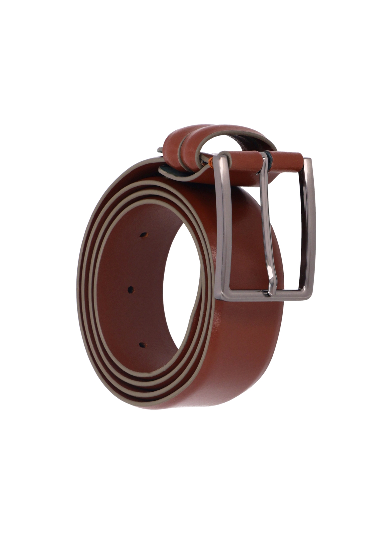 Cognac men's leather belt PASMS-0284-1F(Z26), diagonal product view on white background.