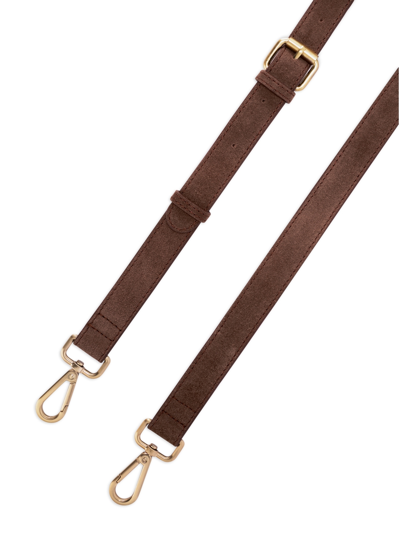 Brown suede handbag TORES-1191-89(Z25), close-up of the product strap, view on a white background.