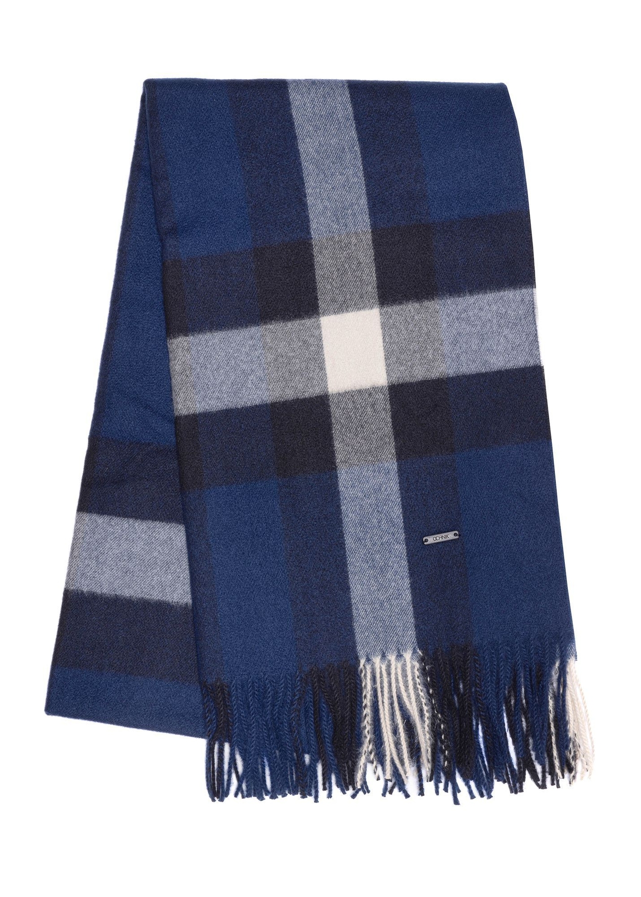 Men's winter checkered scarf SZAMT-0078-7I(Z26) - front product view, on a white background.