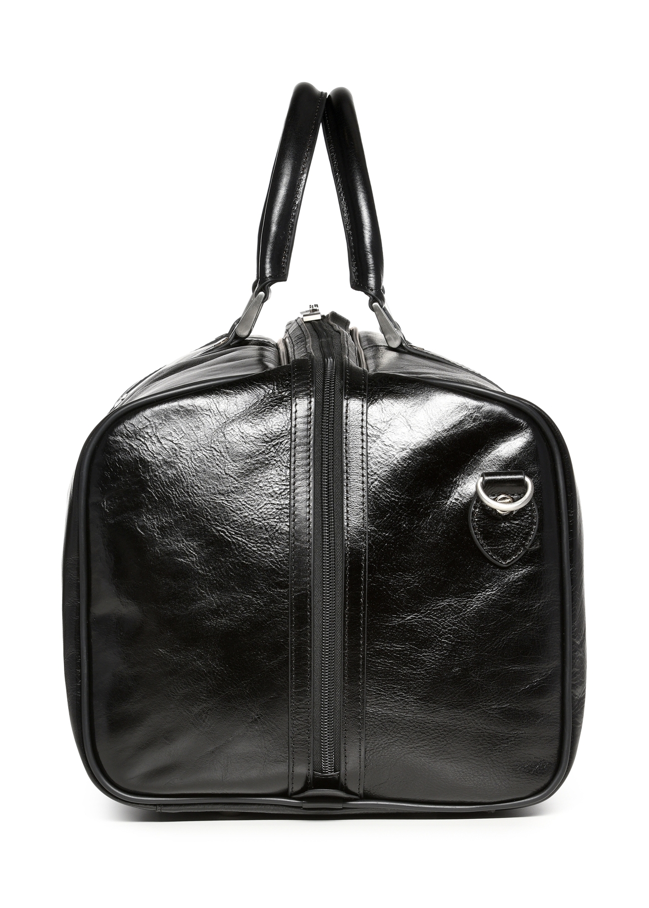 Black leather men's travel bag TORMS-0481-99(Z25), product view from the side on a white background.