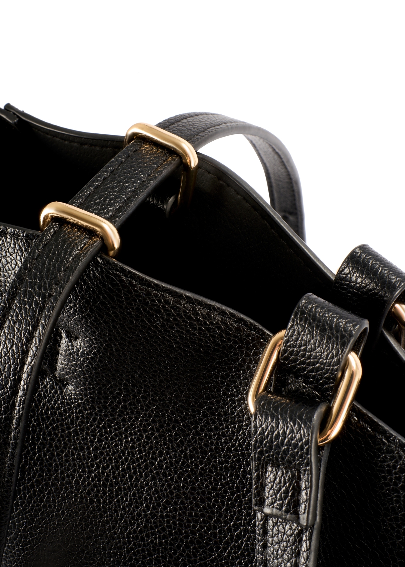 Large black shopper bag TOREC-1201-99(W26), close-up of the product detail on a white background.