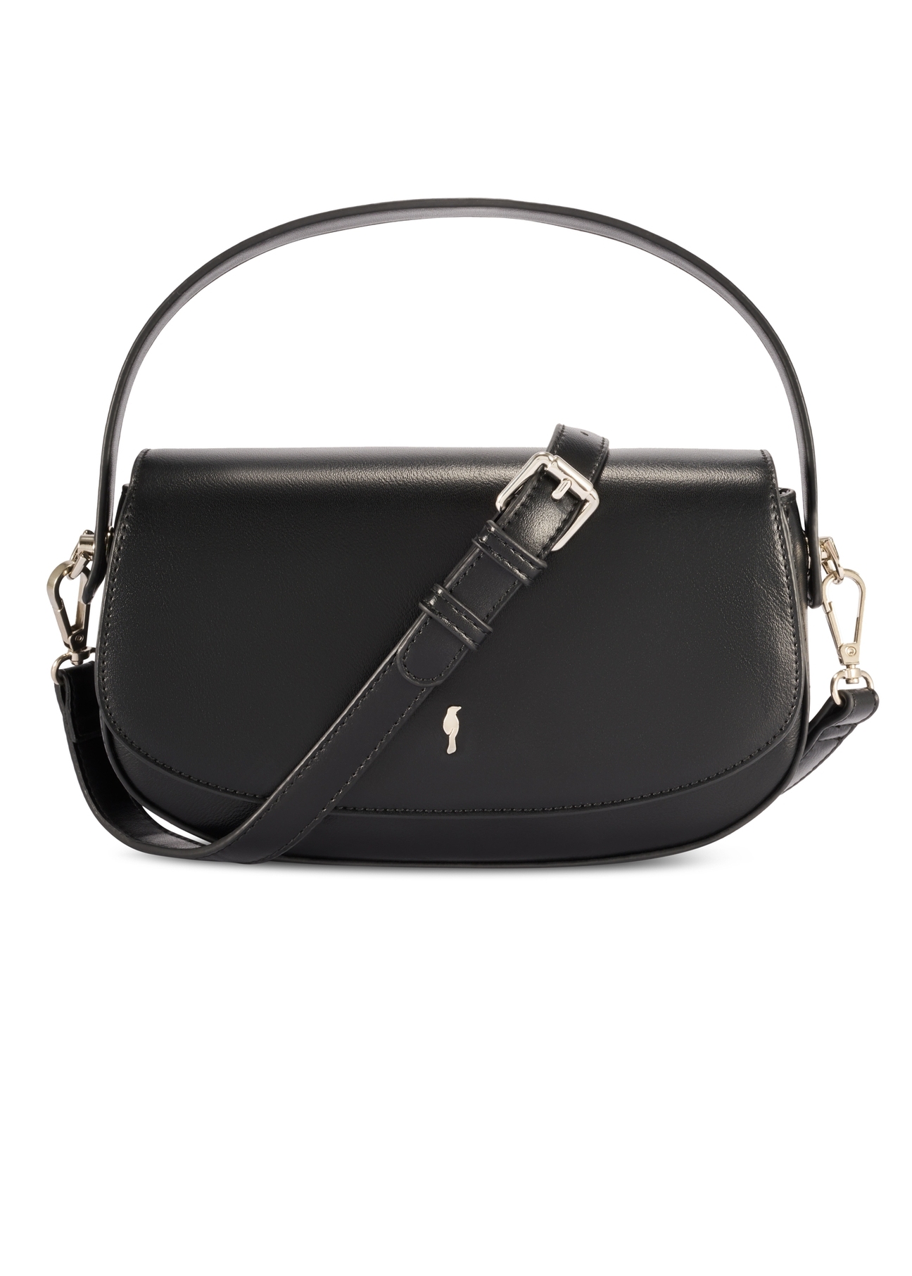 Small black women's messenger bag TOREC-1185-99(W26), front product view on white background.