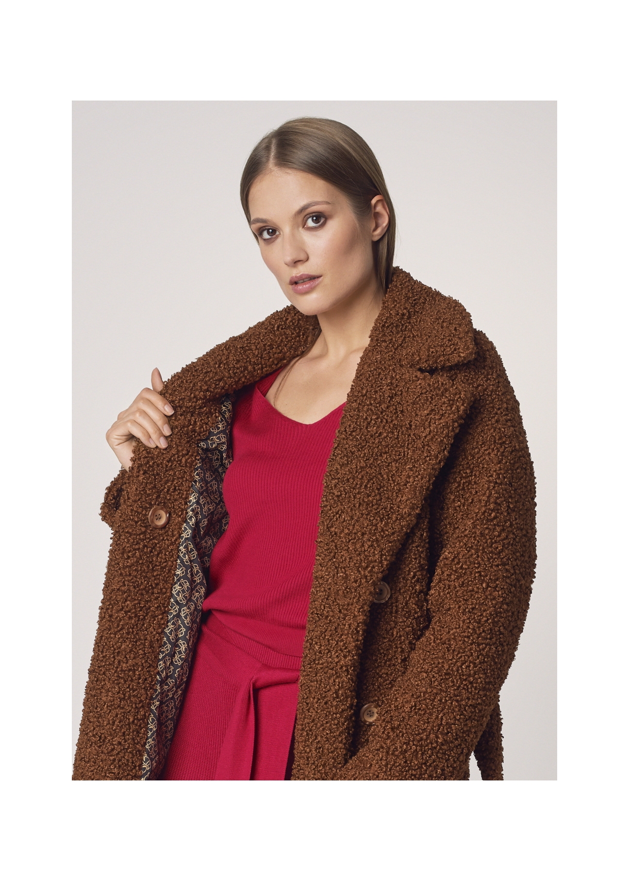 Women's long brown coat FUTDP-0010-89(Z21)-02