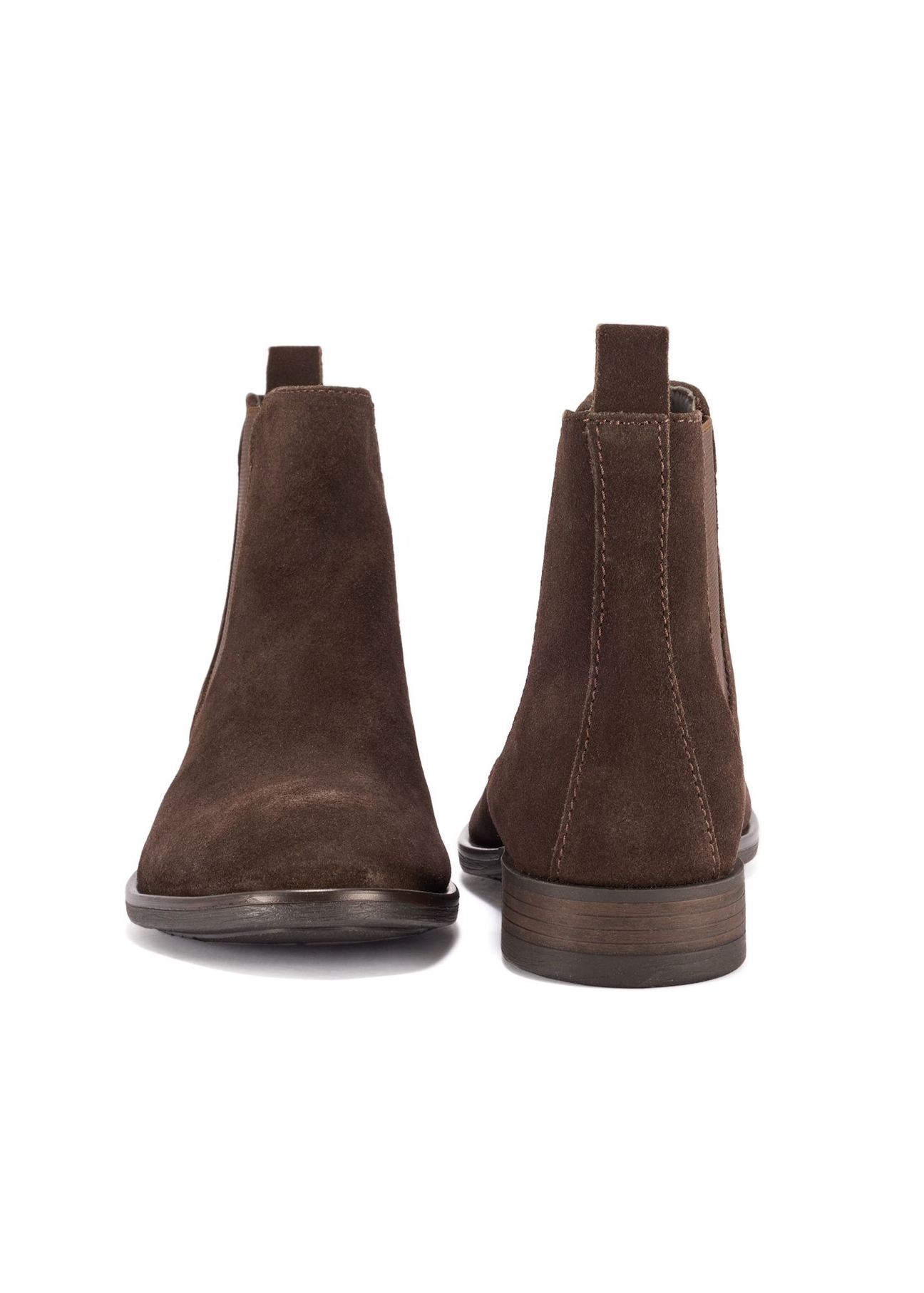 Men's brown suede Chelsea boots BUTYM-0463-1I(Z26), front and back product view on white background.