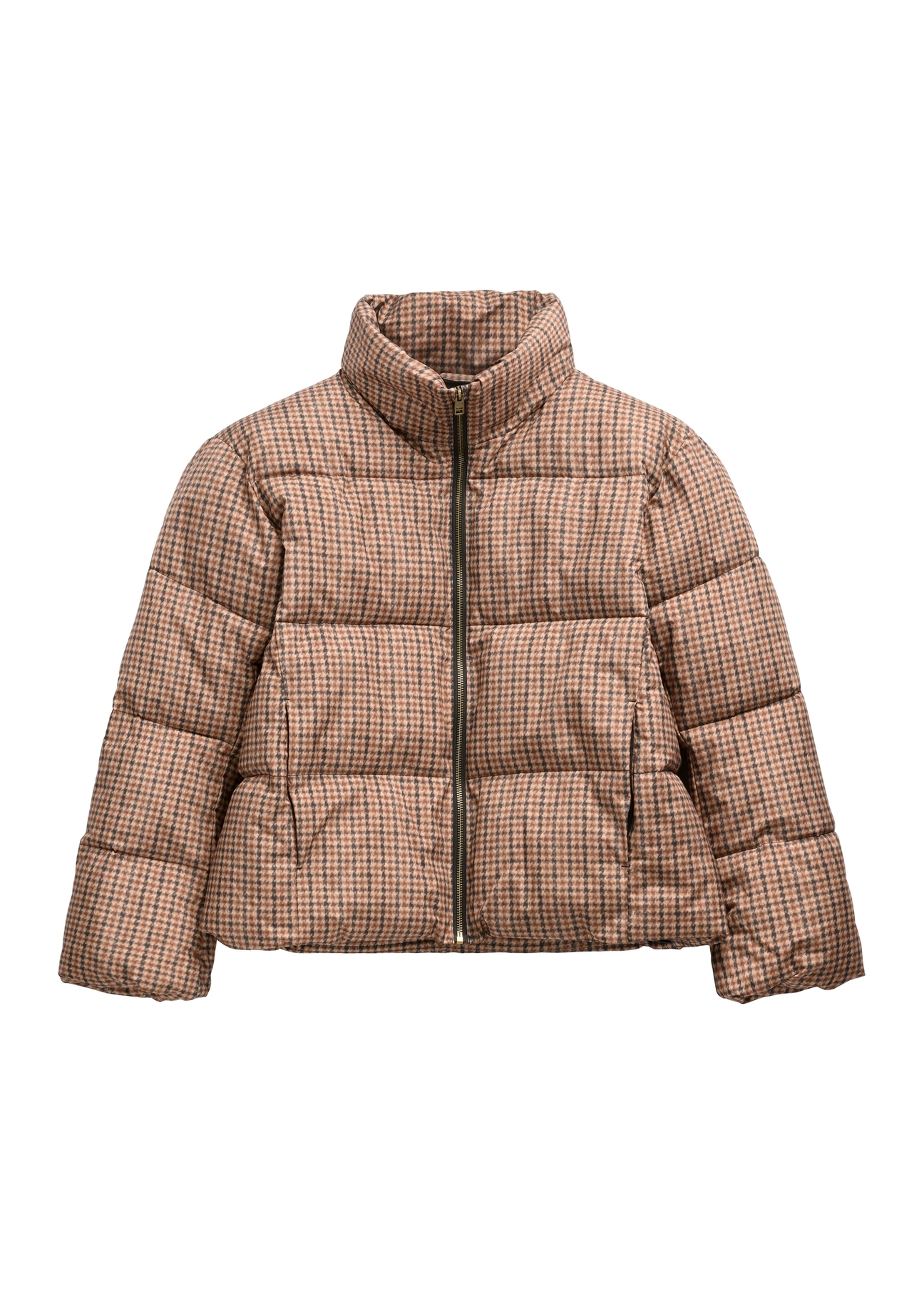 Short beige and brown women's jacket KURDT-0670-1P(Z26)