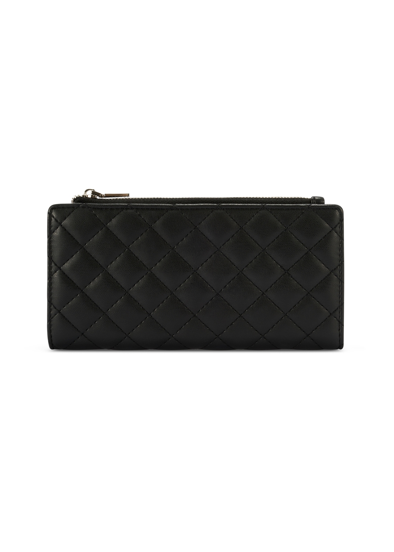 Black quilted women's wallet POREC-0424-99(Z25), product view from the back on a white background.