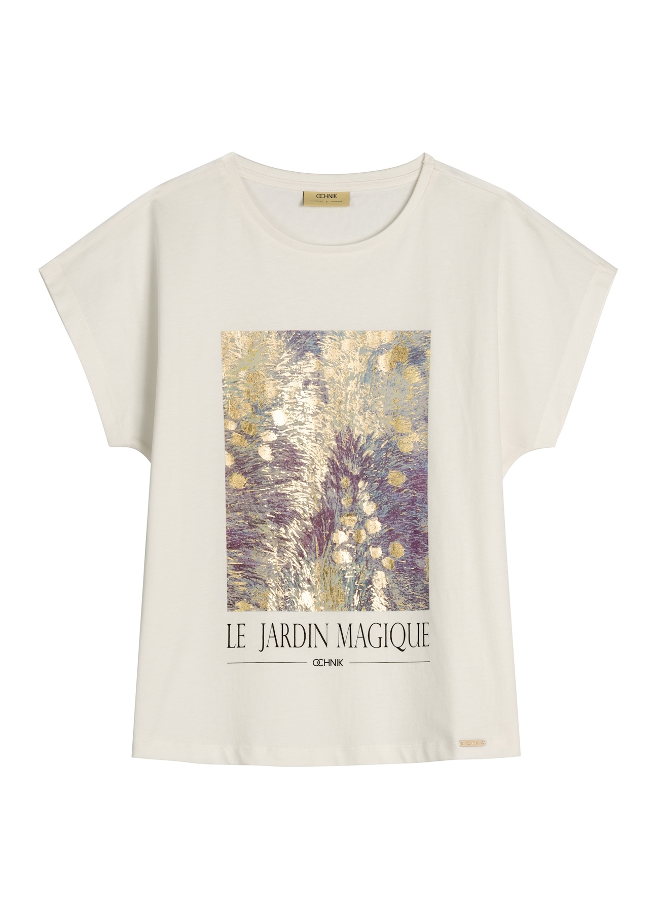 Cream women's T-shirt with print TSHDT-0160-0B(W26) - front product view, on a white background.