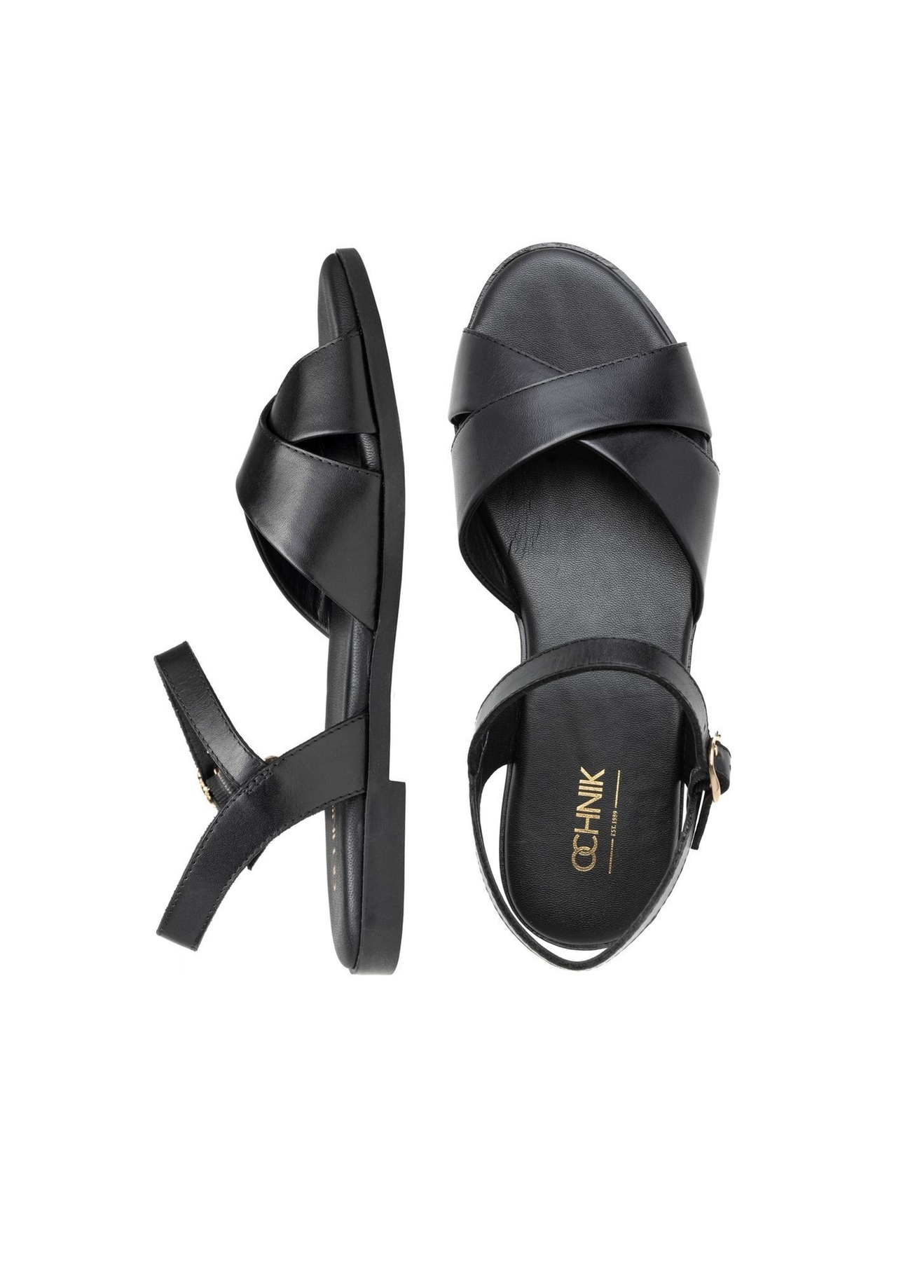 Women's leather sandals in black BUTYD-1259-99(W26), product view from above on a white background.