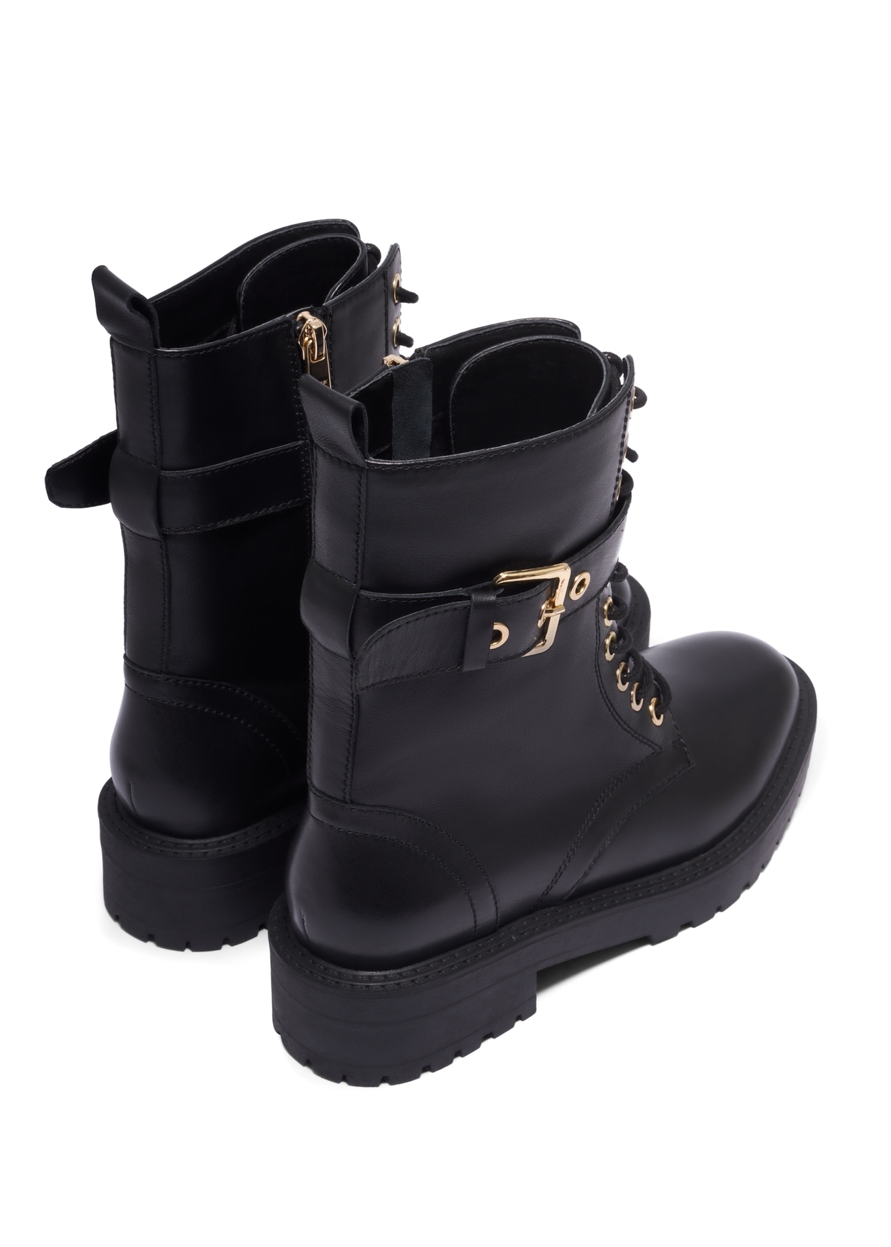 Black leather women's ankle boots BUTYD-1311-99(Z26), product view from the back on a white background.