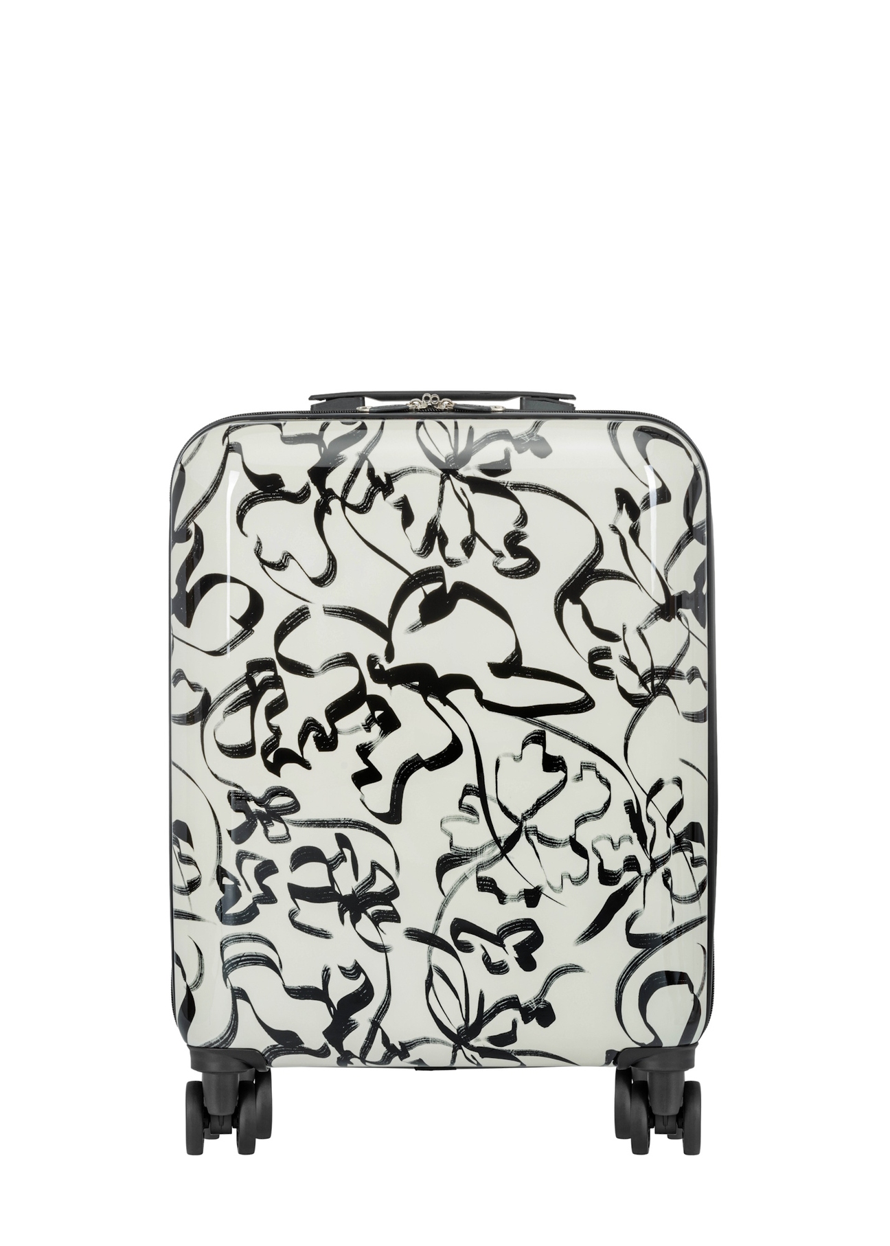 Small patterned suitcase on wheels WALAB-0074-1P-19(W26), front product view on white background.