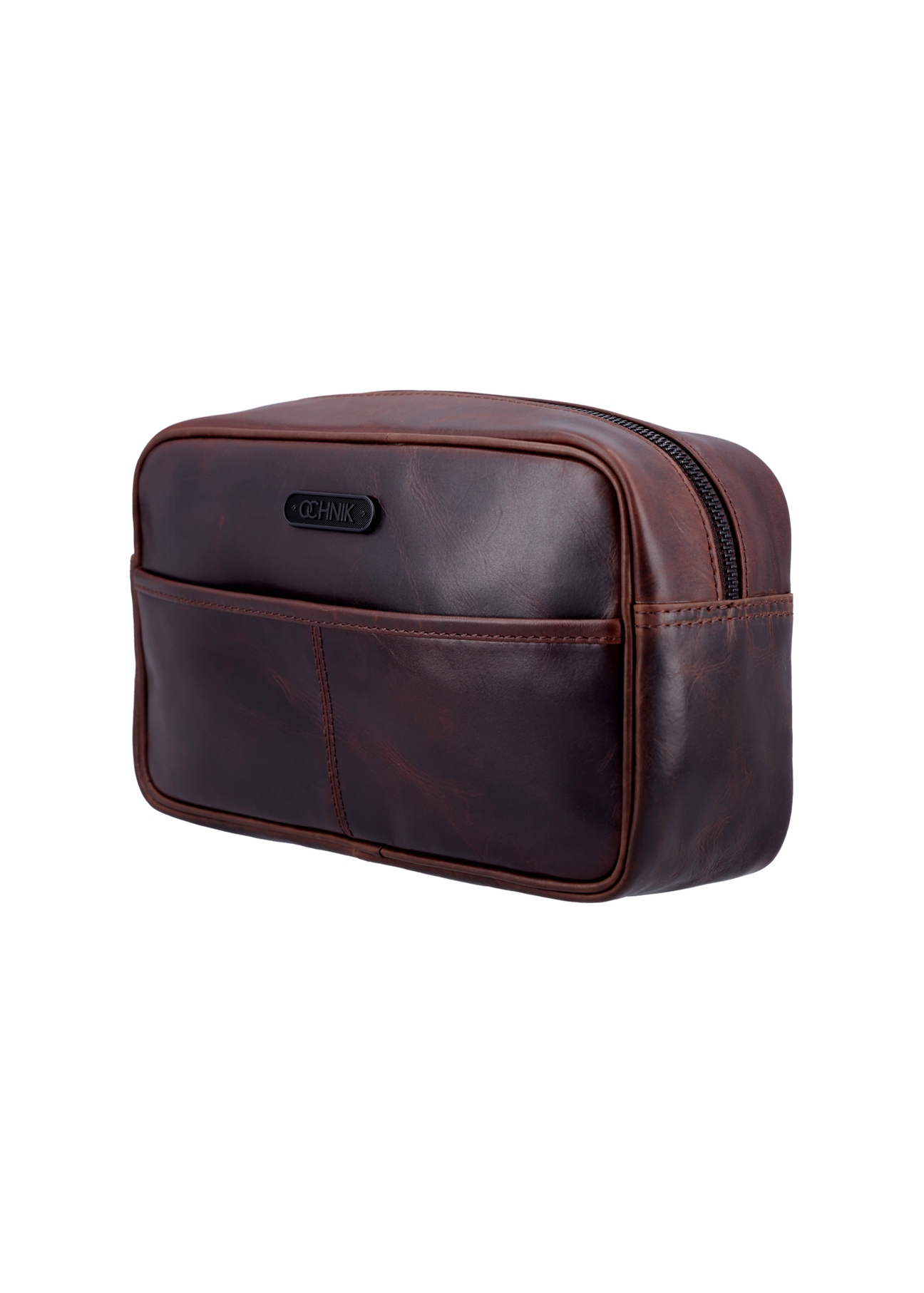 Dark brown leather men's cosmetic bag TORMS-0544-1I(Z26), diagonal product view on white background.