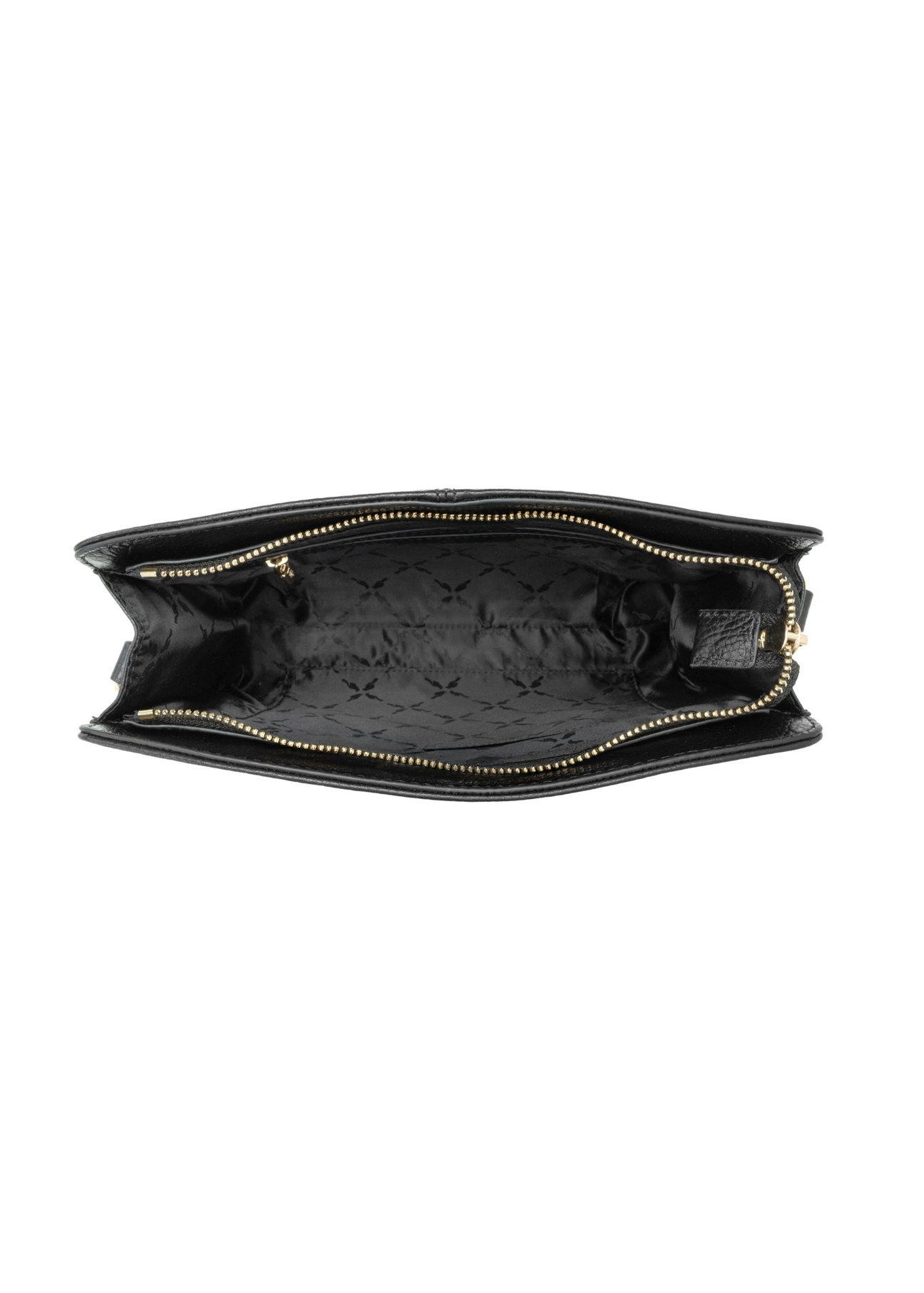 Black leather medium women's handbag TORES-1279-9I(W26), product view from the inside on a white background.