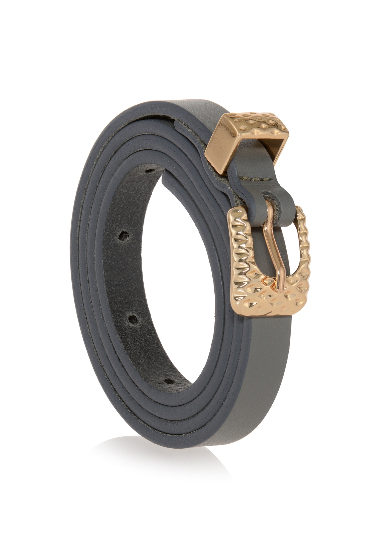 Gray leather women's belt PASDS-0265-99(W23)-02