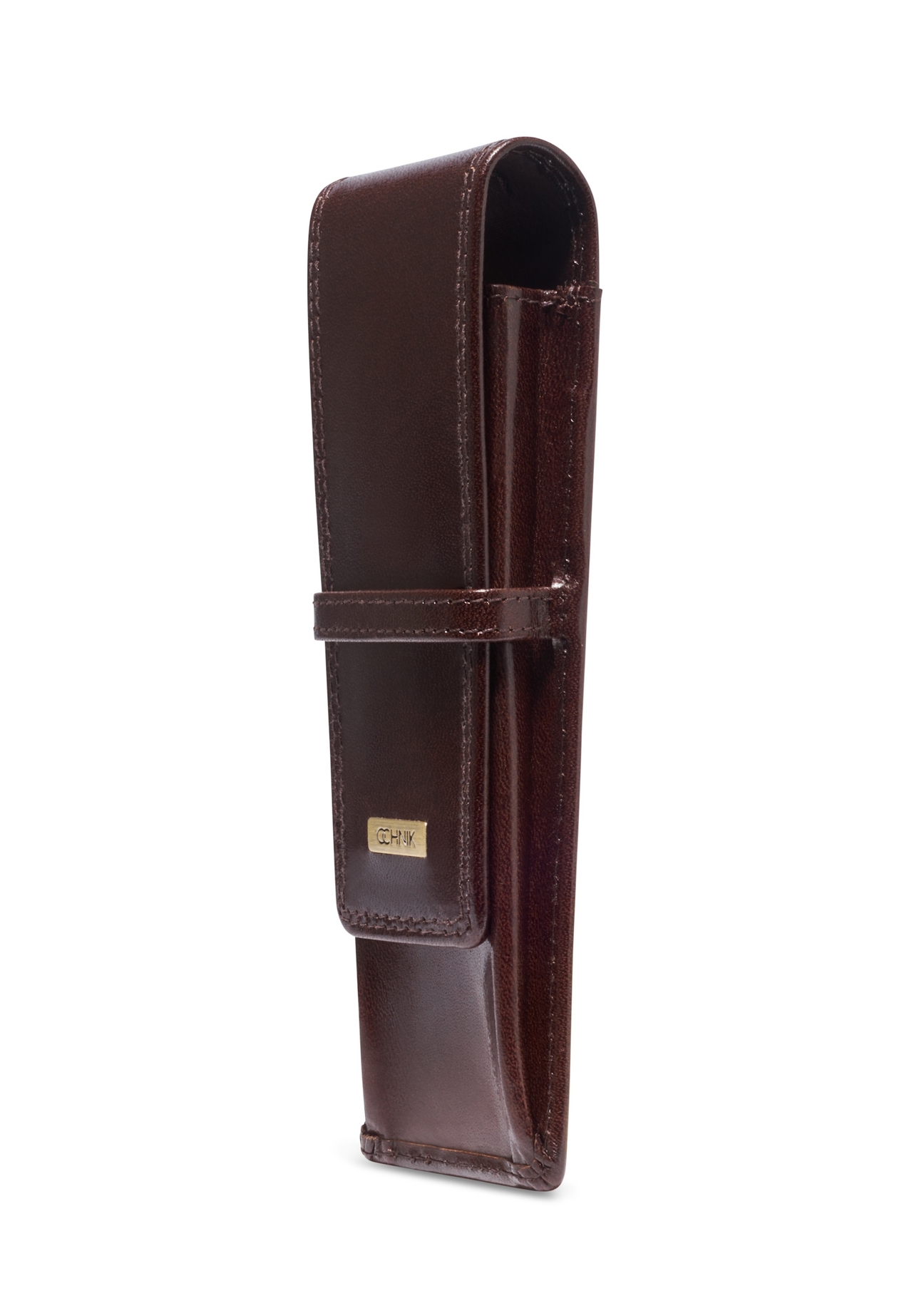 Burgundy leather pen case PL-178-4D(KS), diagonal product view on white background.