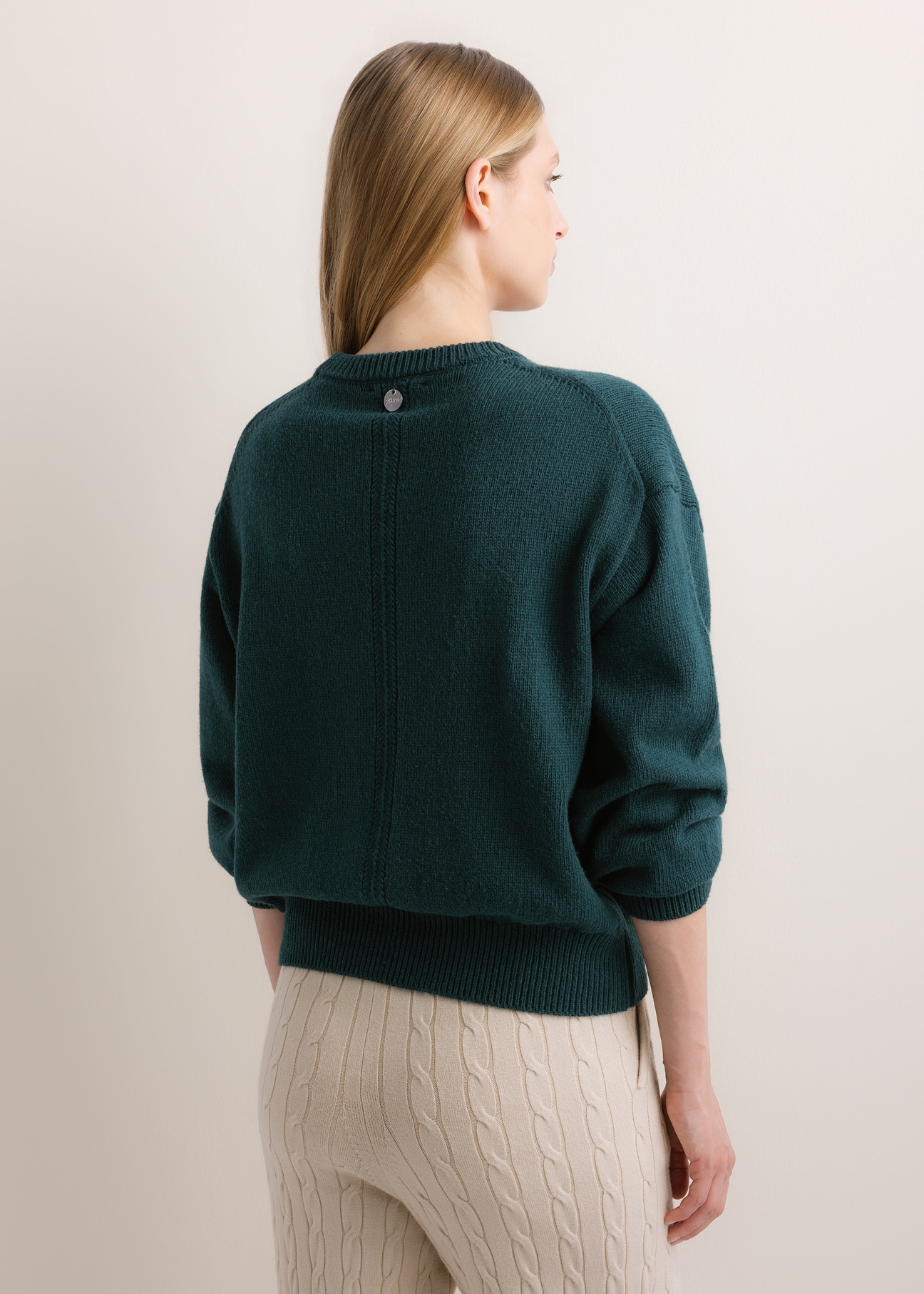 Women's turquoise oversized sweater SWEDT-0280-7F(Z26), back view on a model. Half of the figure is visible.