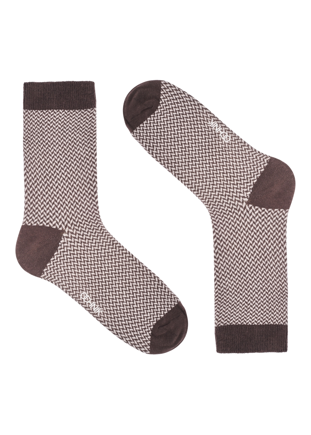 Brown men's herringbone socks SKAMT-0205-1H(Z26), product view from the front on a white background.