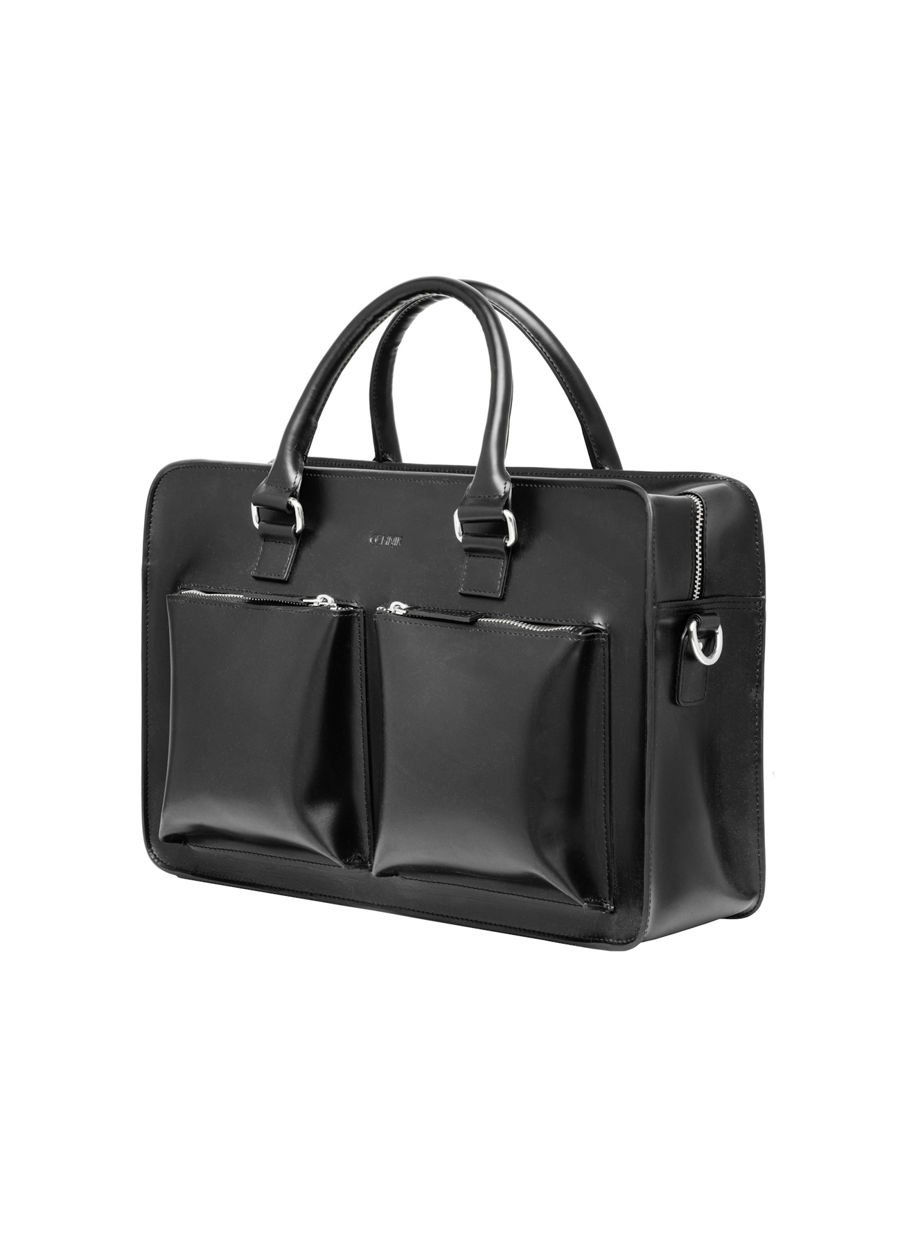 Black leather business briefcase TORMS-0531-99(Z26), diagonal product view on a light background.