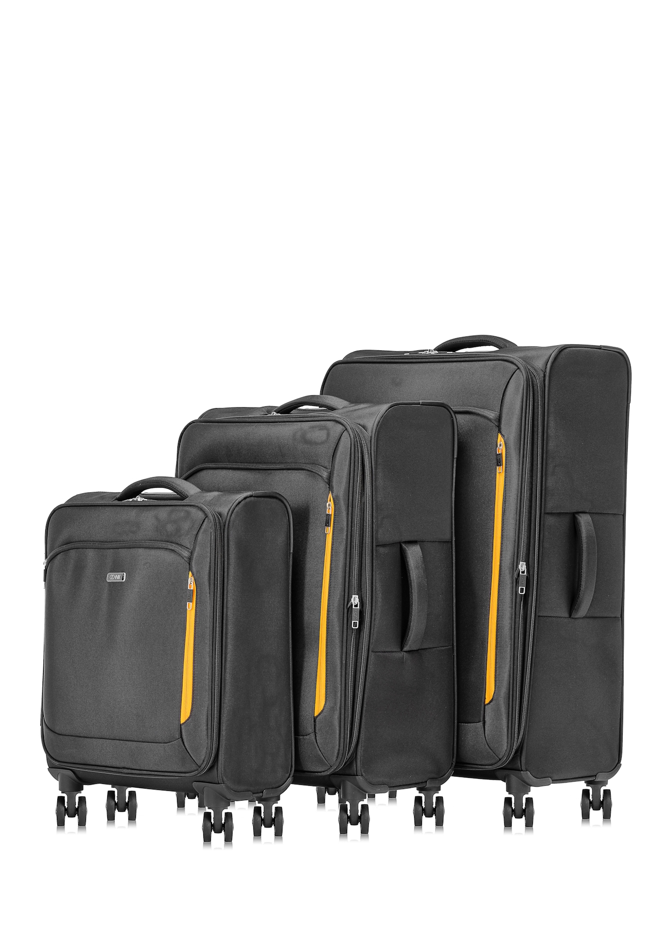 Set of suitcases on wheels 19"/24"/28" WALNY-0042-99(W25), product view on white background.