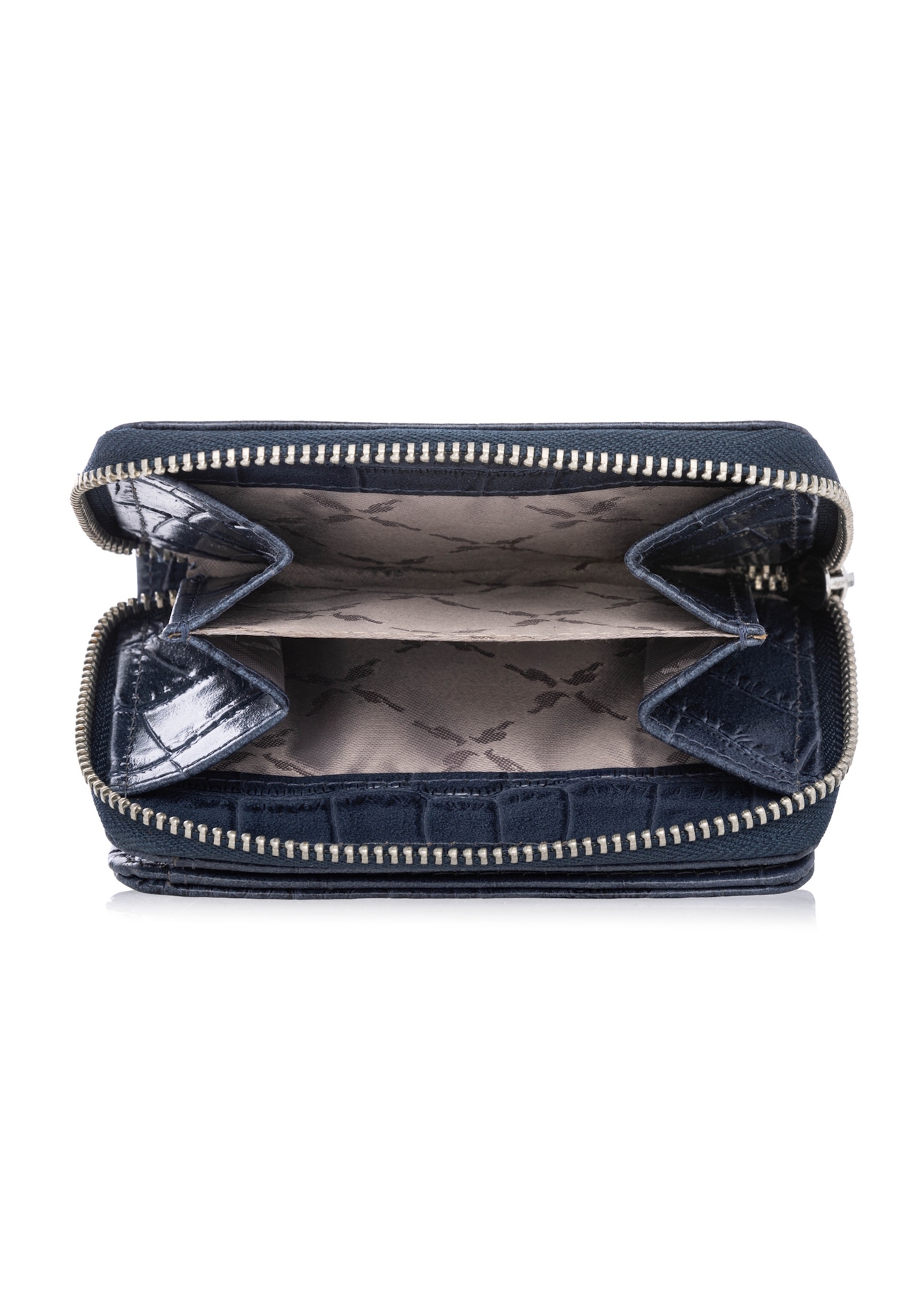 Navy blue women's croco wallet PORES-0888-7D(W26), product view inside on white background.