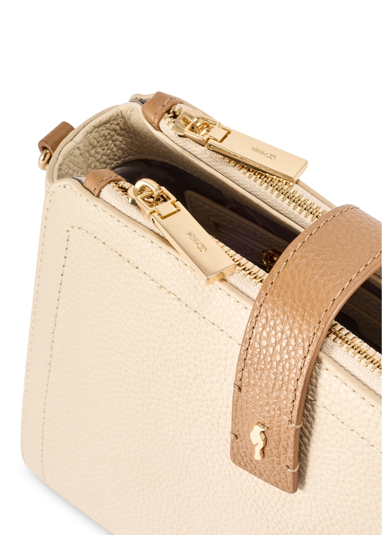 Cream leather shoulder bag TORES-1275-0B(W26) - close-up detail, on white background.